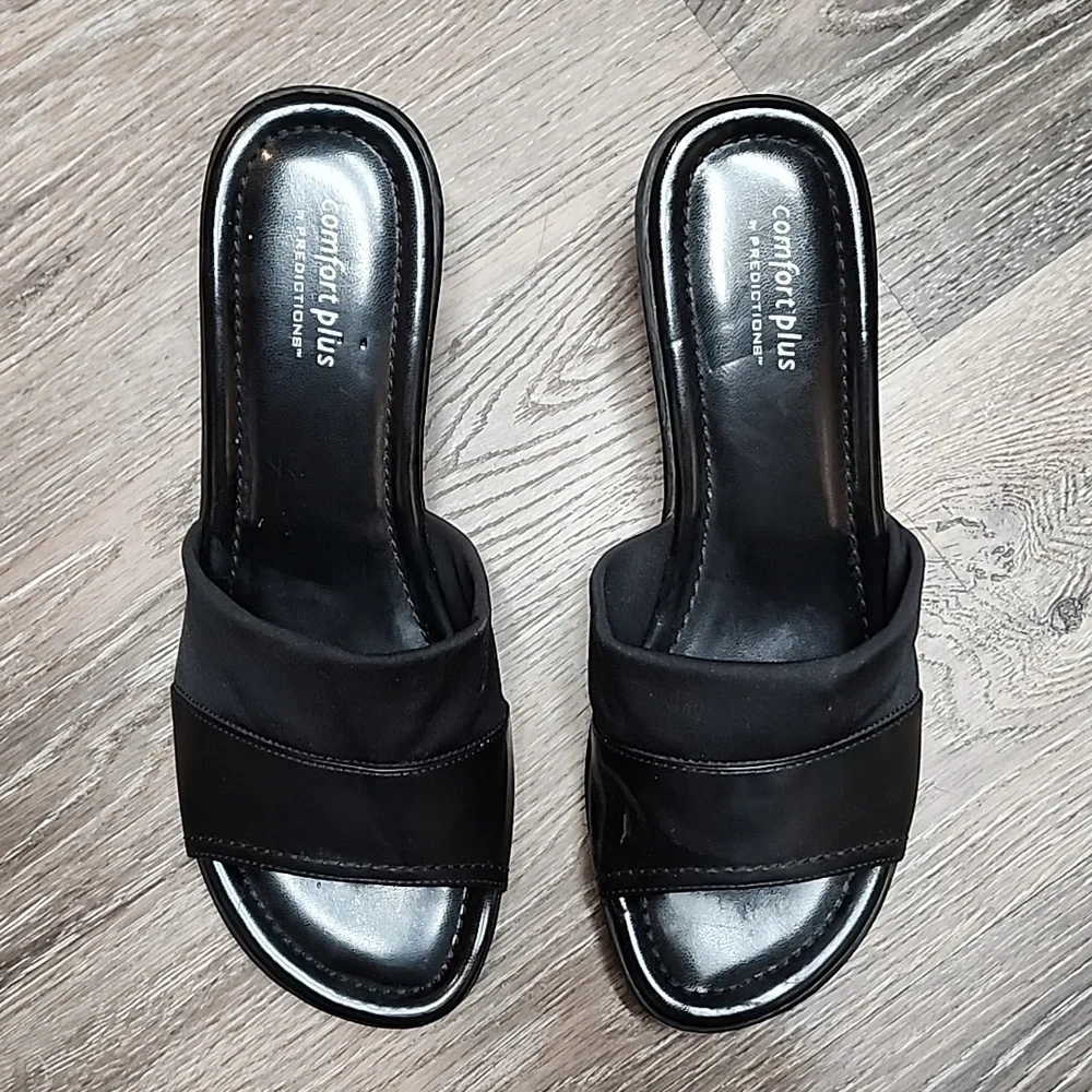 Predictions Comfort Plus Black Slide Open Toe Wedge Sandals
